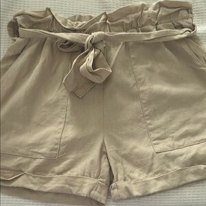 High Waist Tan Paperbag Shorts with Belt